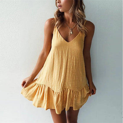 Women’s White Off Shoulder Spaghetti Strap Mini Summer Dress