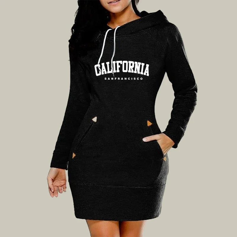 California Women's Knee Length Hooded Dress with Side Zipper