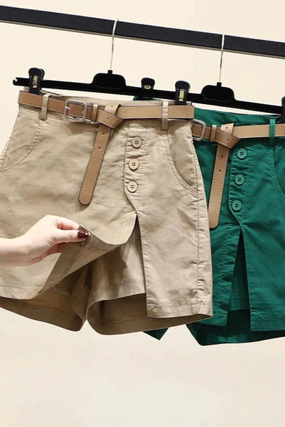 GIDYQ Women's Chic A-line Shorts with Belt & Side Slit Summer Streetwear