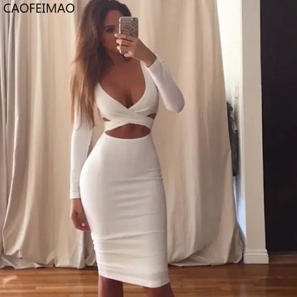 Elegant Hollow Out Slim Summer Dress Casual Chic Party Evening Wear