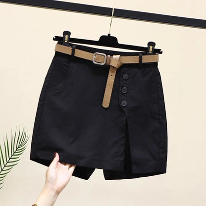 GIDYQ Women's Chic A-line Shorts with Belt & Side Slit Summer Streetwear