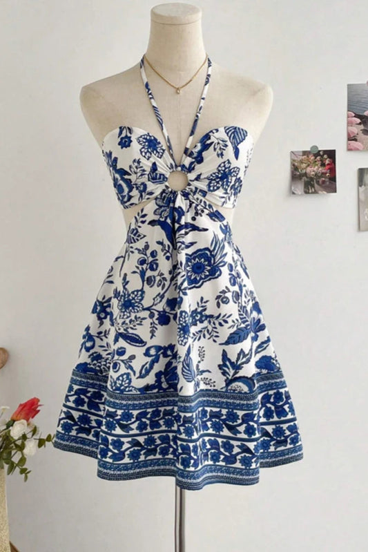Women's Floral Halter Neck Sexy Vacation Dress