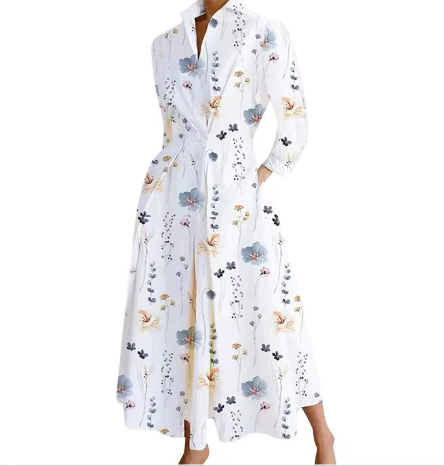 Plus Size Summer Shirt Dress  Elegant Oil Painting Style