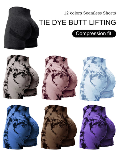 High Waist Tie Dye Butt Lifting Summer Sport Shorts for Women