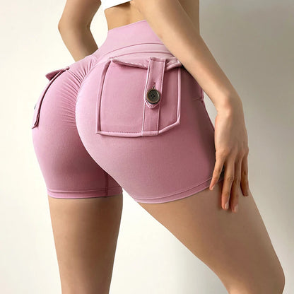 Peach Butt Tight Fit Cargo Yoga Shorts Women's