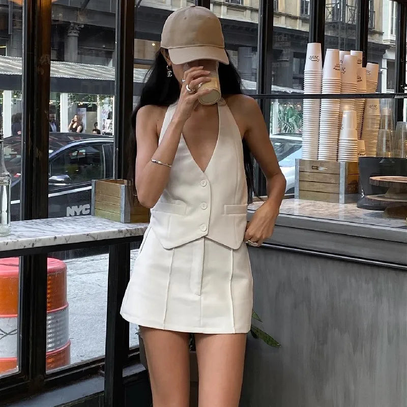 Candyhot Retro V Neck Sleeveless Tank & High Waist Bodycon Skirt Set