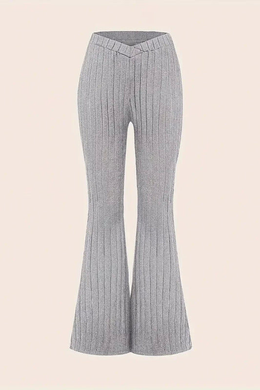 Women's Ribbed Flare Pants Slim Fit, Spring/Fall Casual