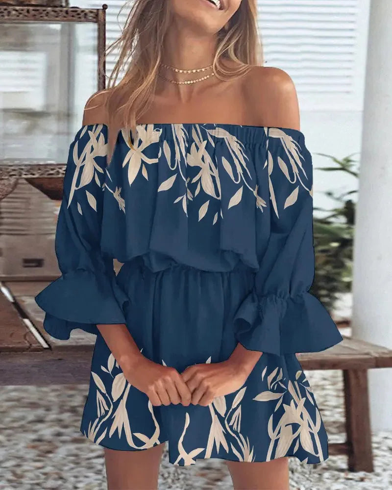 Women’s Summer Off Shoulder Floral Boho Backless Top