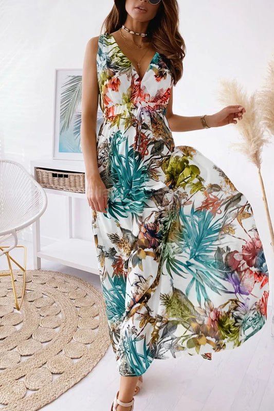 Women’s Summer Dress  Casual V-Neck Sleeveless, Elastic Waist, Print, 2024 Fashion