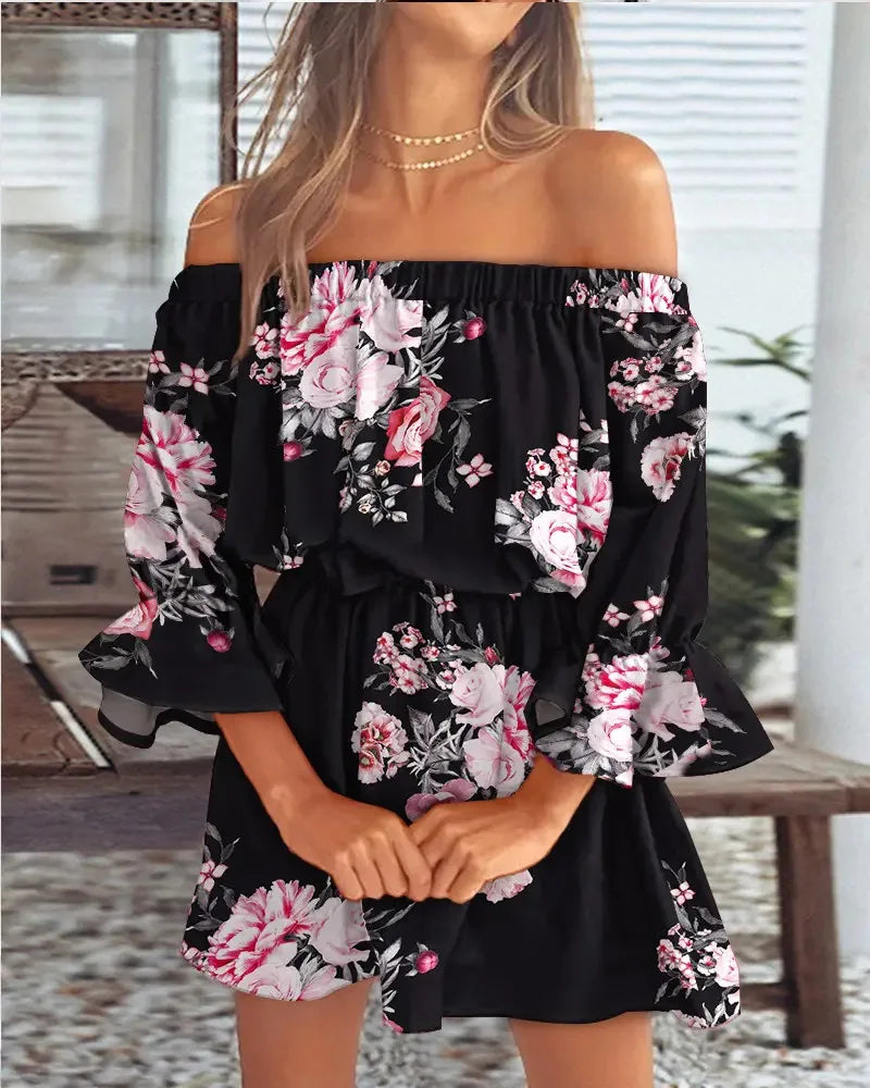 Women’s Summer Off Shoulder Floral Boho Backless Top