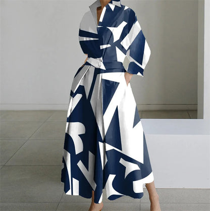 Plus Size Summer Shirt Dress  Elegant Oil Painting Style