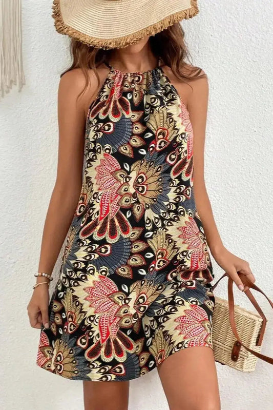 2024 Summer Women’s Boho Vintage Halter Sleeveless Dress