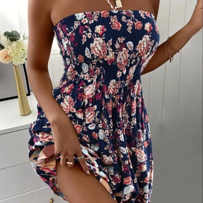 Floral Halter Neck Shirred Dress Spring & Summer