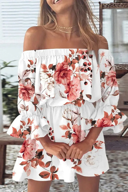 Women’s Summer Off Shoulder Floral Boho Backless Top