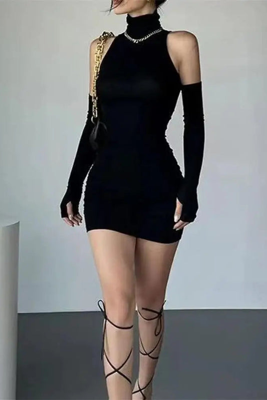 JEYONGZOO Women’s Ruched Turtleneck Bodycon Mini Dress