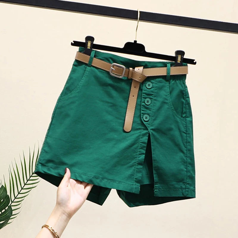 GIDYQ Women's Chic A-line Shorts with Belt & Side Slit Summer Streetwear