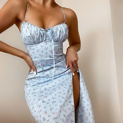 Sexy Boho Split V Neck Sleeveless Summer Dress 2024