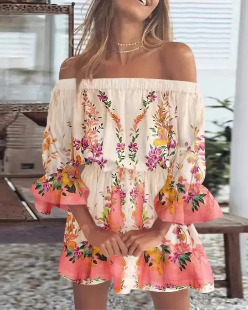 Women’s Summer Off Shoulder Floral Boho Backless Top