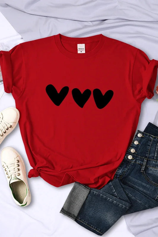 Black Heart Print Women’s Casual Soft Short Sleeve T-Shirt
