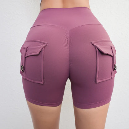 Peach Butt Tight Fit Cargo Yoga Shorts Women's