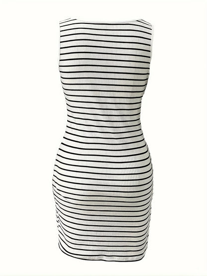 Women's Slim Fit Knitted Zipper Waist Dress Short Sleeve