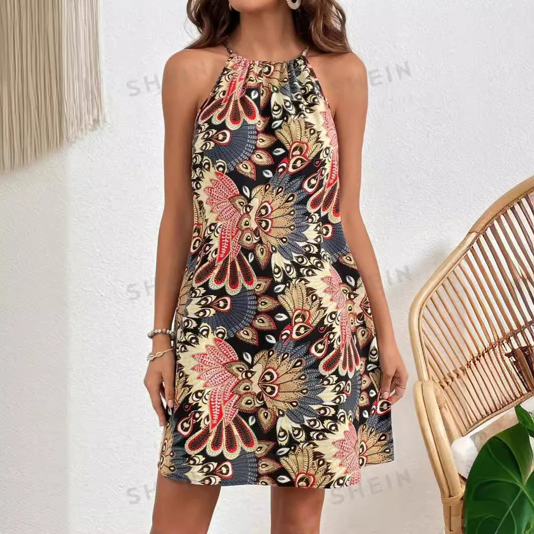 2024 Summer Women’s Boho Vintage Halter Sleeveless Dress