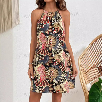 2024 Summer Women’s Boho Vintage Halter Sleeveless Dress