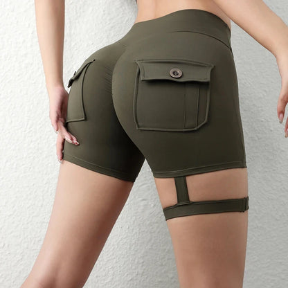 Peach Butt Tight Fit Cargo Yoga Shorts Women's