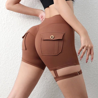 Peach Butt Tight Fit Cargo Yoga Shorts Women's