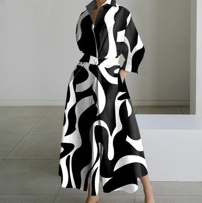 Plus Size Summer Shirt Dress  Elegant Oil Painting Style