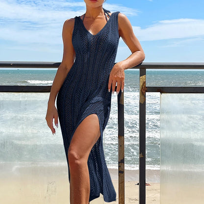 2024 Summer Women’s Chic Hollow-Out Sleeveless Maxi Dress Beach Cover Up