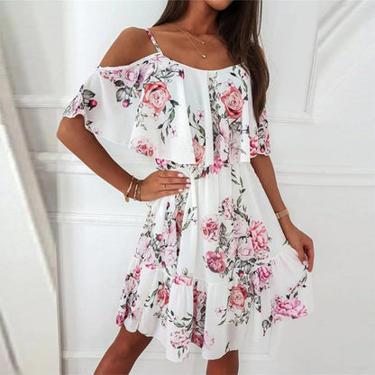 2024 Women's Off-Shoulder Chiffon Ruffle Maxi Dress