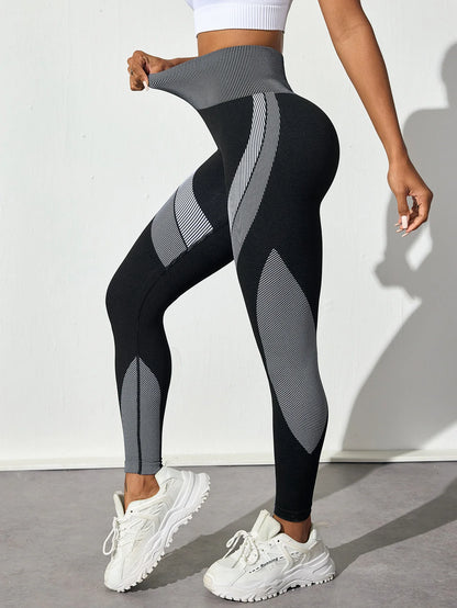 Women's High Waist Seamless Colorblock Yoga Leggings Stretchy, Breathable, Butt Lifting